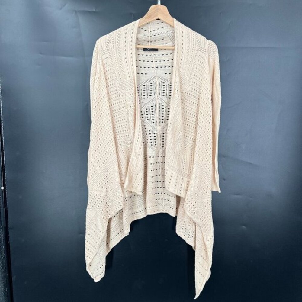 Lyn boho cardigan sweater cream beige open waterfall front lace crochet‎ XS S